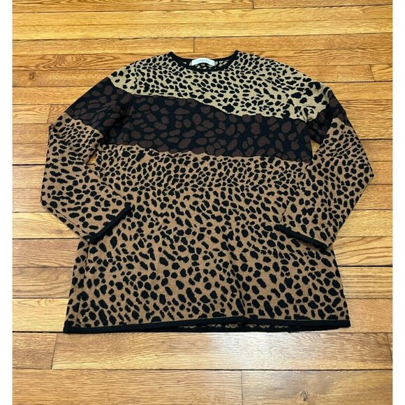 Iceberg Women's Cheetah Print Sweater 100% Virgin Wool Knit Size Large - Picture 1 of 4
